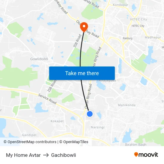 My Home Avtar to Gachibowli map
