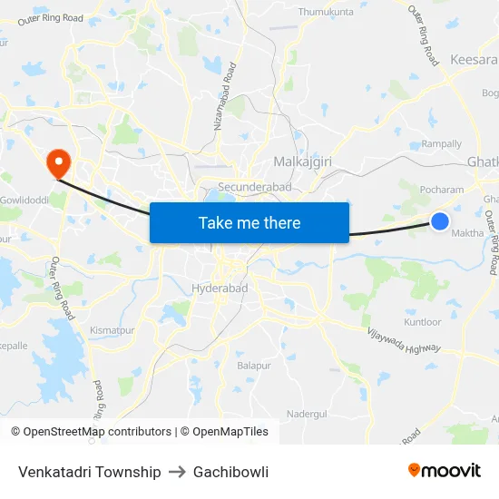 Venkatadri Township to Gachibowli map