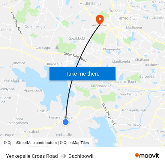 Yenkepalle Cross Road to Gachibowli map