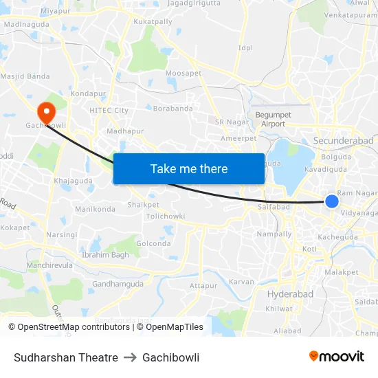 Sudharshan Theatre to Gachibowli map