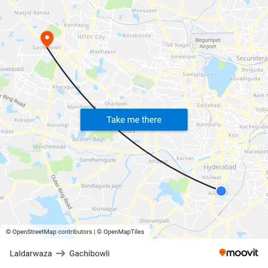 Laldarwaza to Gachibowli map
