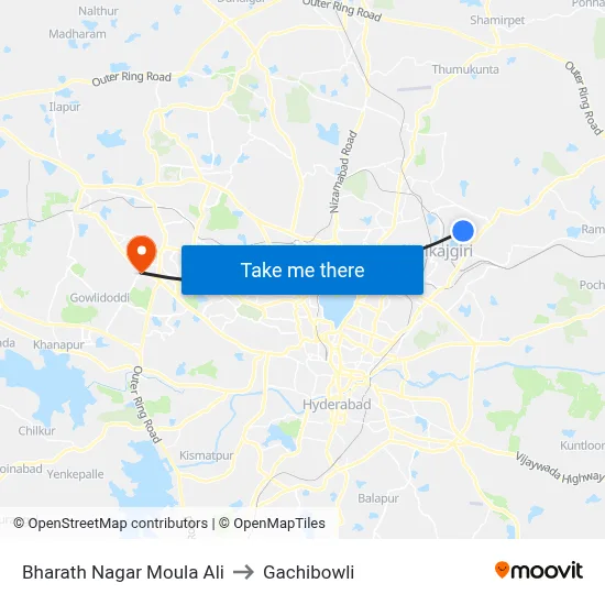 Bharath Nagar Moula Ali to Gachibowli map