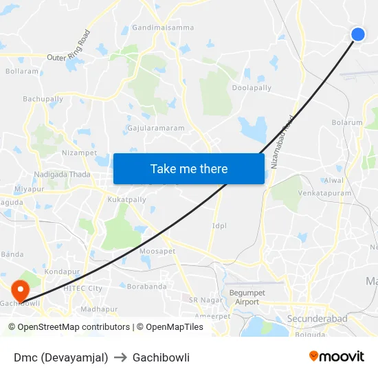 Dmc (Devayamjal) to Gachibowli map
