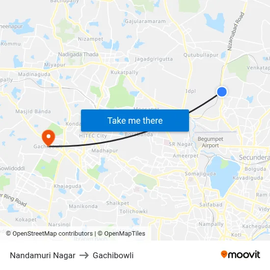 Nandamuri Nagar to Gachibowli map