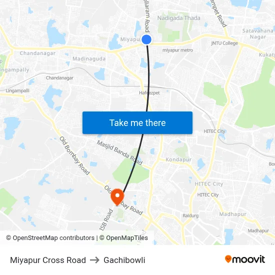 Miyapur Cross Road to Gachibowli map