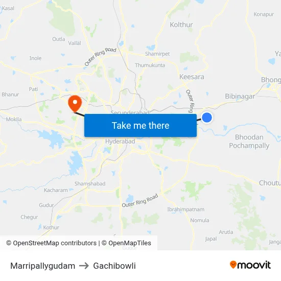 Marripally Gudam Twd Ghatkesar to Gachibowli map