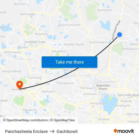 Panchasheela Enclave to Gachibowli map