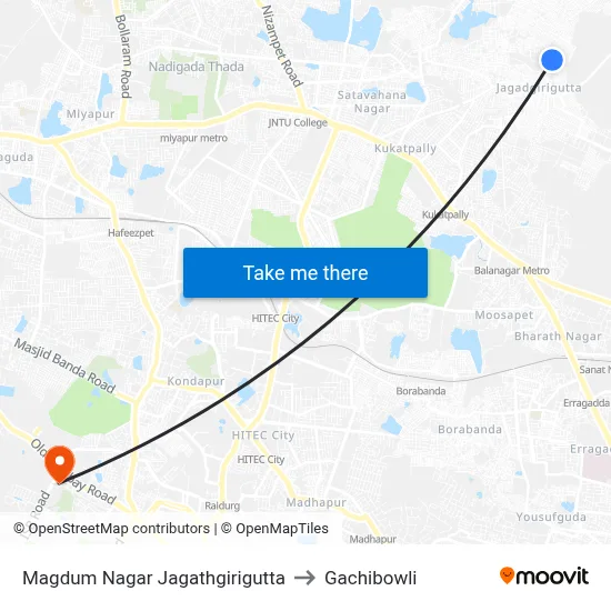 Magdum Nagar Jagathgirigutta to Gachibowli map