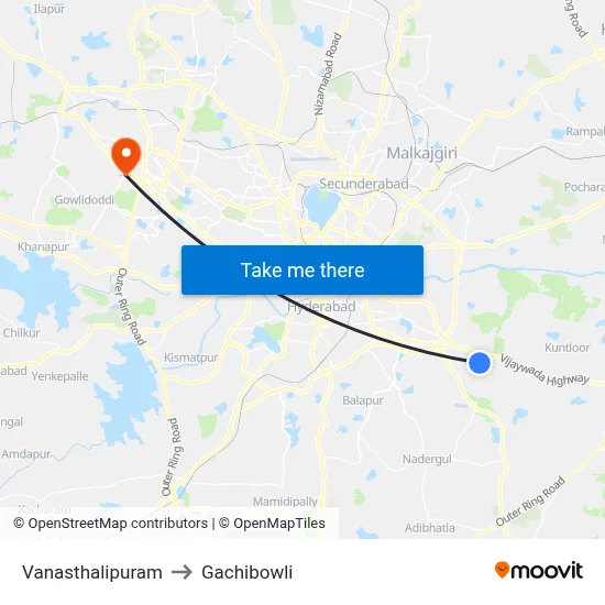 Vanasthalipuram to Gachibowli map
