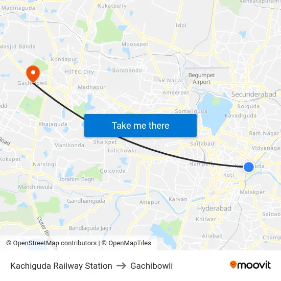 Kachiguda Railway Station to Gachibowli map