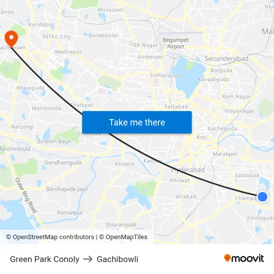 Green Park Conoly to Gachibowli map