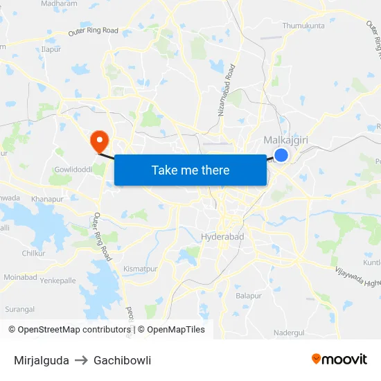 Mirjalguda to Gachibowli map