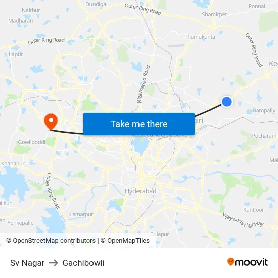 Sv Nagar to Gachibowli map