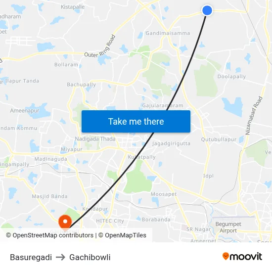 Basuregadi to Gachibowli map