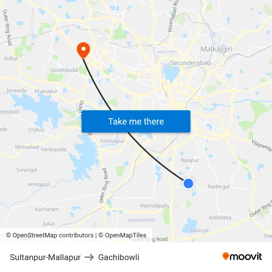 Sultanpur-Mallapur to Gachibowli map
