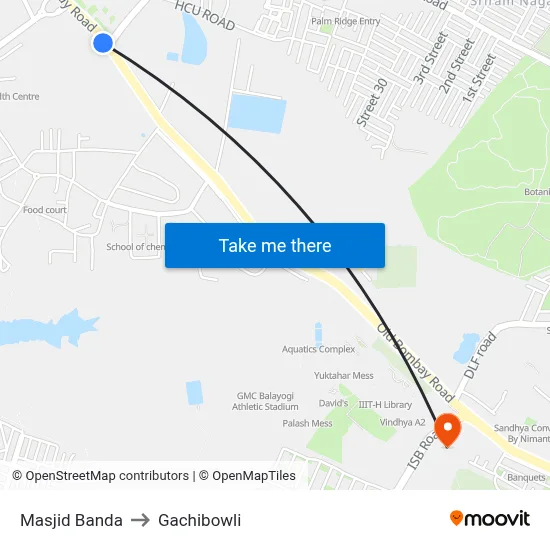 Masjid Banda to Gachibowli map