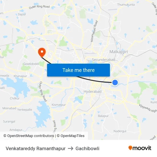Venkatareddy Ramanthapur to Gachibowli map