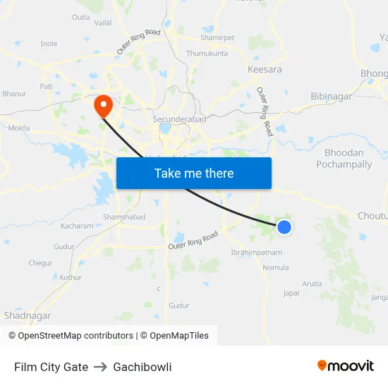 Film City Gate to Gachibowli map