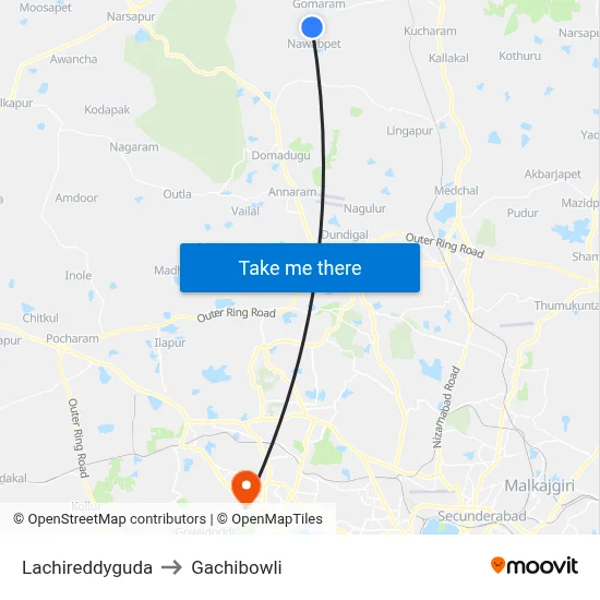 Lachireddyguda to Gachibowli map