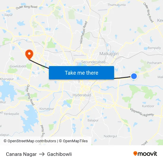 Canara Nagar to Gachibowli map