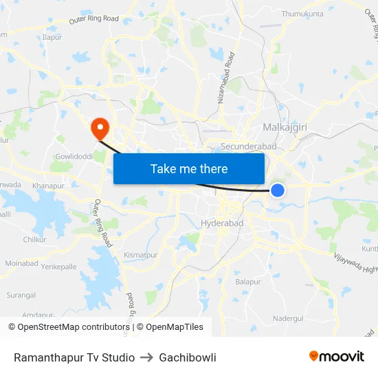 Ramanthapur Tv Studio to Gachibowli map