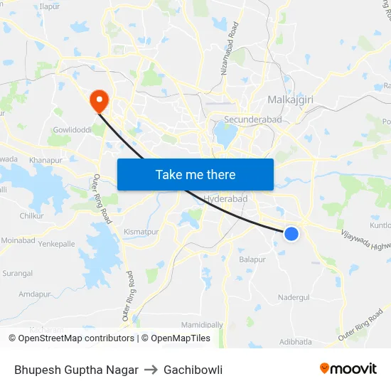Bhupesh Guptha Nagar to Gachibowli map