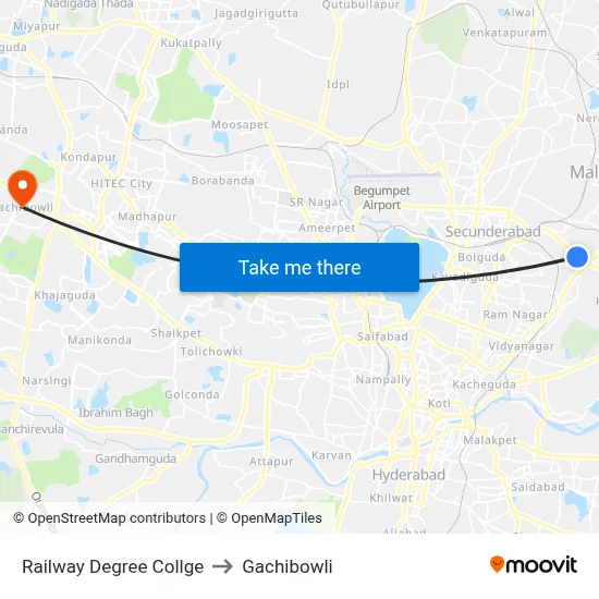 Railway Degree Collge to Gachibowli map