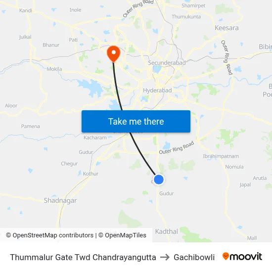 Thummalur Gate Twd Chandrayangutta to Gachibowli map