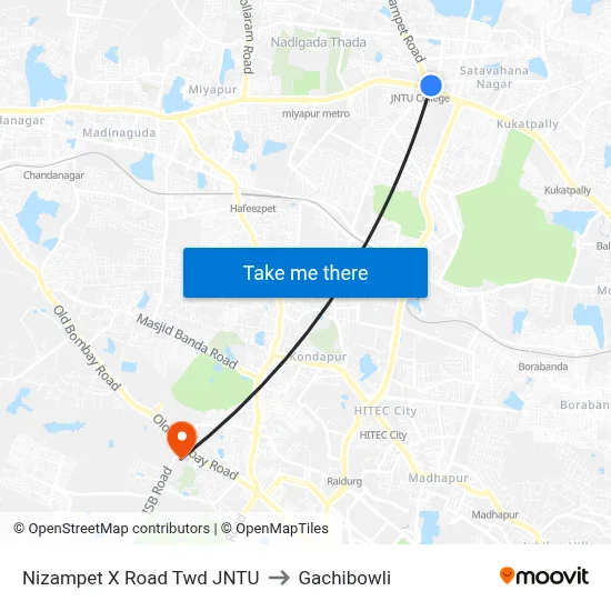 Nizampet X Road  Twd JNTU to Gachibowli map