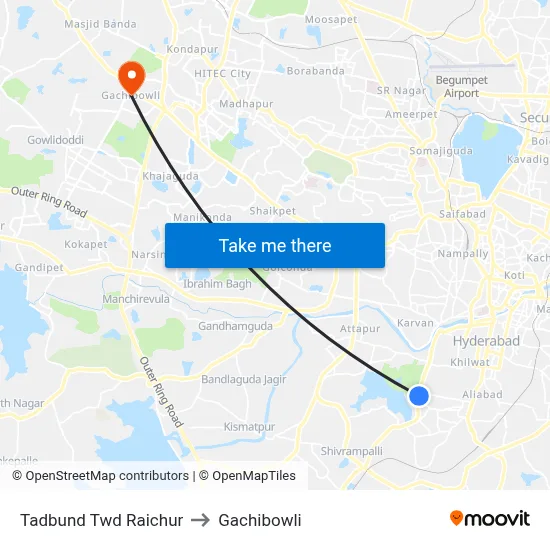 Tadbund Twd Raichur to Gachibowli map