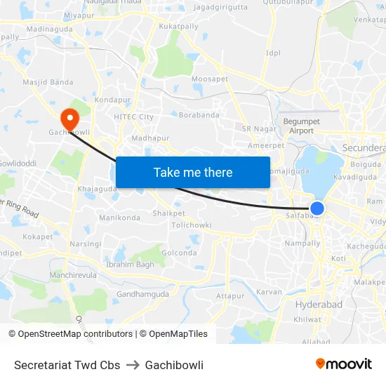 Secretariat Twd Cbs to Gachibowli map