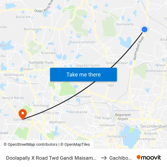 Doolapally X Road Twd Gandi Maisamma to Gachibowli map