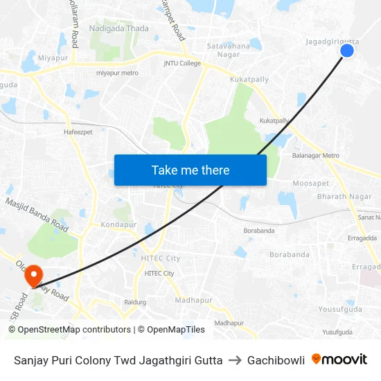 Sanjay Puri Colony Twd Jagathgiri Gutta to Gachibowli map