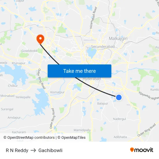 R N Reddy to Gachibowli map