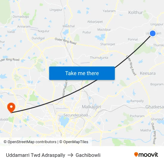 Uddamarri Twd Adraspally to Gachibowli map