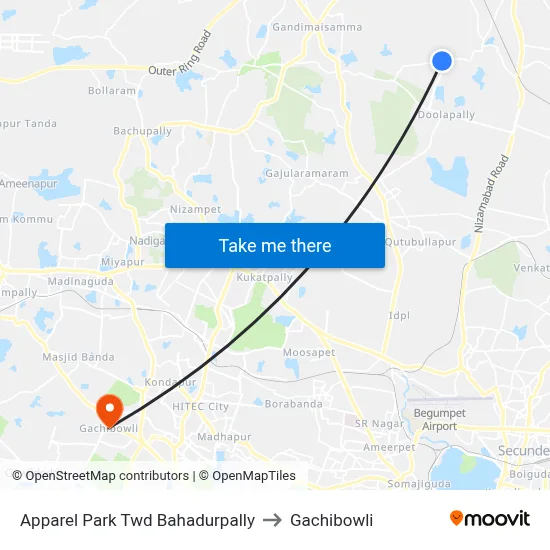 Apparel Park Twd Bahadurpally to Gachibowli map