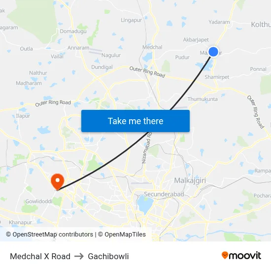 Medchal X Road to Gachibowli map