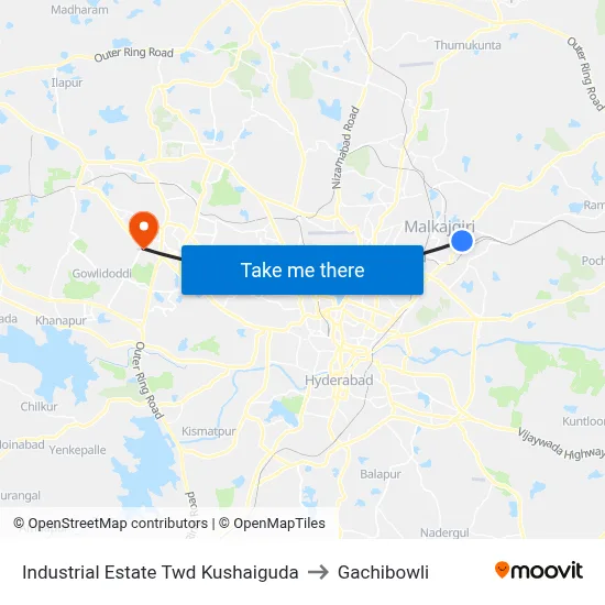Industrial Estate Twd Kushaiguda to Gachibowli map