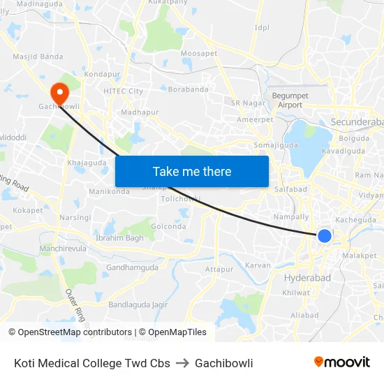 Koti Medical College Twd Cbs to Gachibowli map