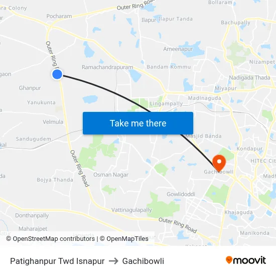 Patighanpur Twd Isnapur to Gachibowli map