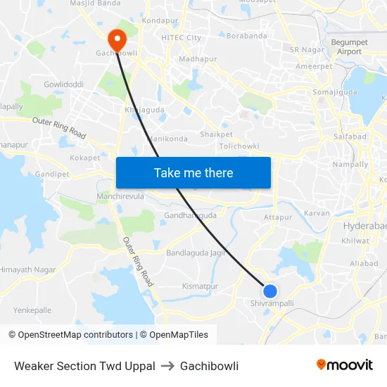 Weaker Section Twd Uppal to Gachibowli map