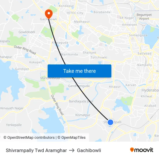 Shivrampally Twd Aramghar to Gachibowli map