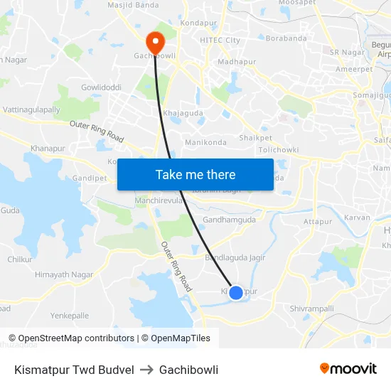 Kismatpur Twd Budvel to Gachibowli map