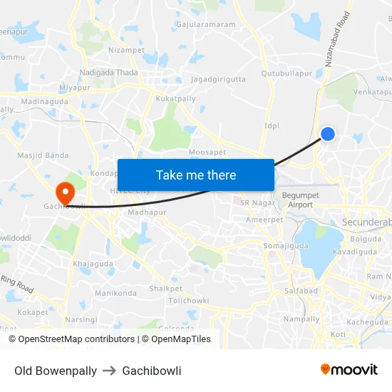 Old Bowenpally to Gachibowli map