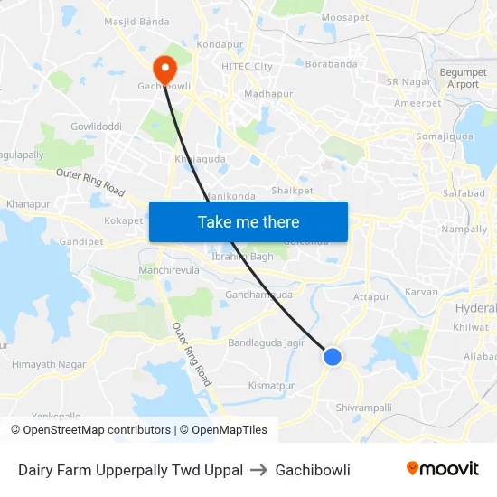 Dairy Farm Upperpally Twd Uppal to Gachibowli map