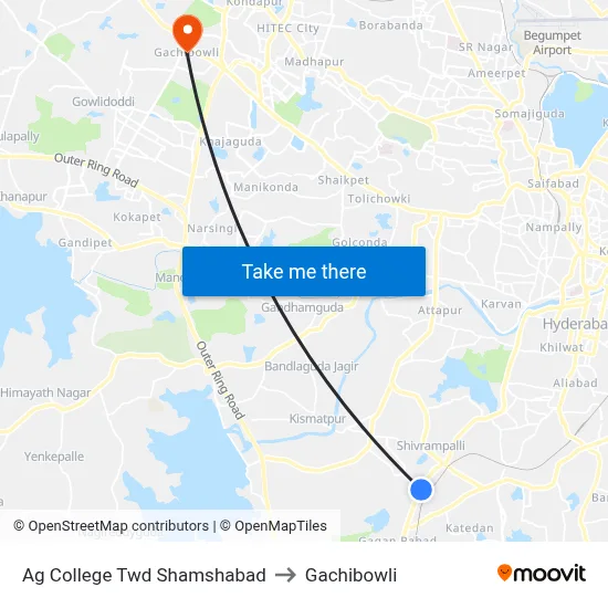 Ag College Twd Shamshabad to Gachibowli map