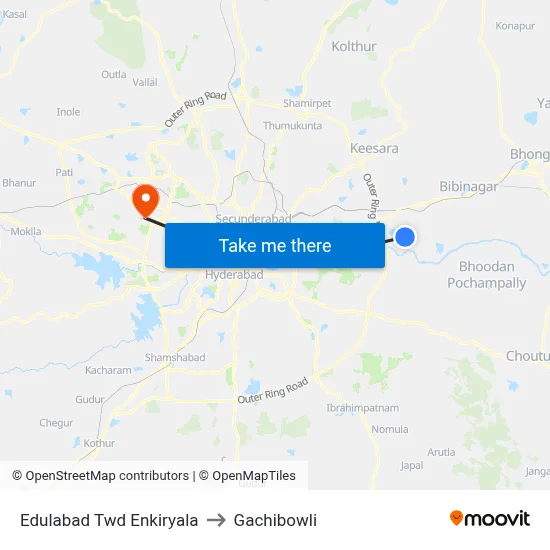 Edulabad Twd Enkiryala to Gachibowli map