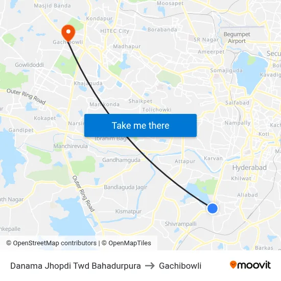 Danama Jhopdi Twd Bahadurpura to Gachibowli map
