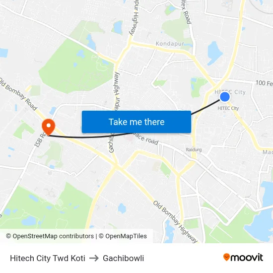 Hitech City Twd Koti to Gachibowli map