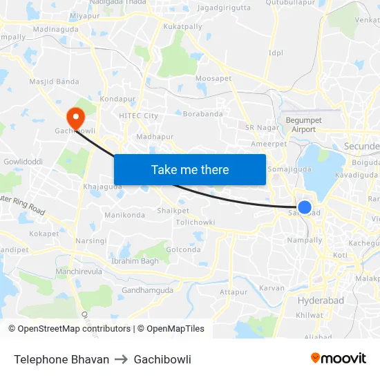 Telephone Bhavan to Gachibowli map